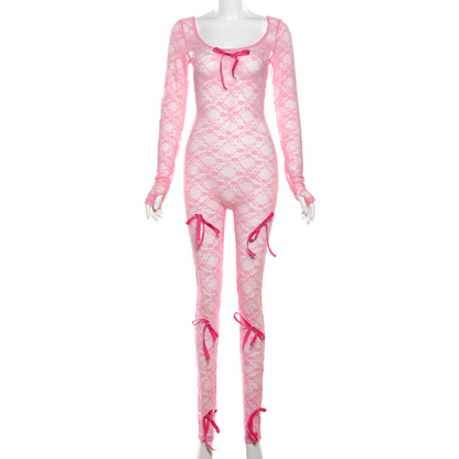 Transparent Hollow Jacquard Lace Jumpsuit