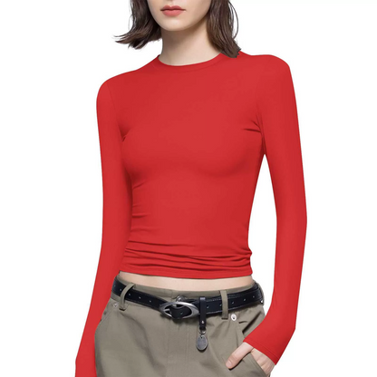 Women's Long Sleeve Round Neck Slim Fit Top T-Shirt