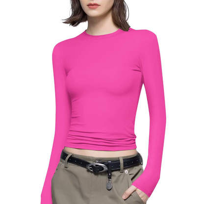 Women's Long Sleeve Round Neck Slim Fit Top T-Shirt