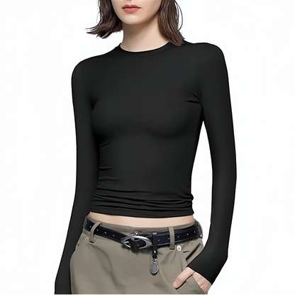 Women's Long Sleeve Round Neck Slim Fit Top T-Shirt