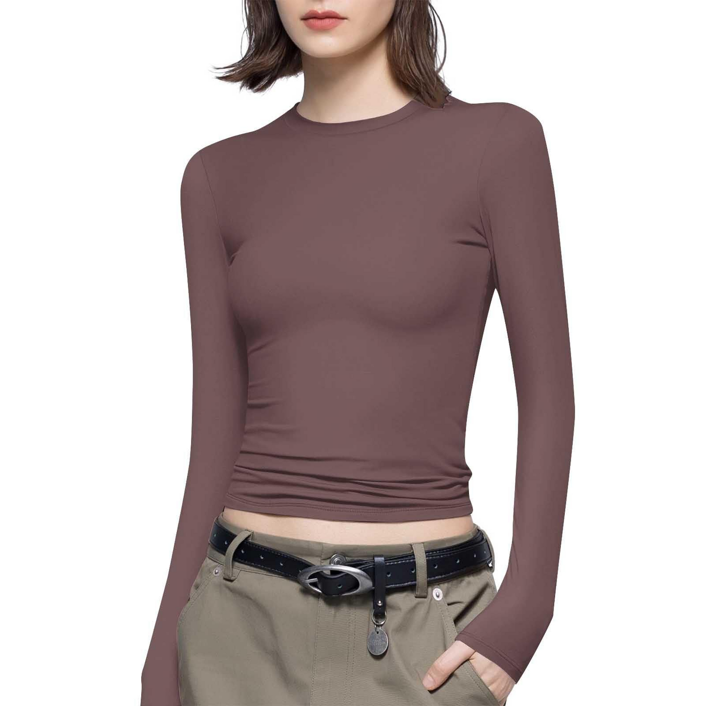 Women's Long Sleeve Round Neck Slim Fit Top T-Shirt