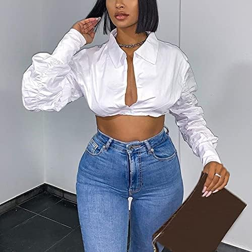 Deep V Puff Sleeve Tricolor Shirt