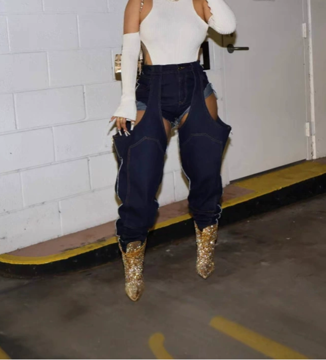 Irregular Hollow Stitching Stretch Jeans