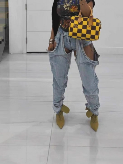 Irregular Hollow Stitching Stretch Jeans