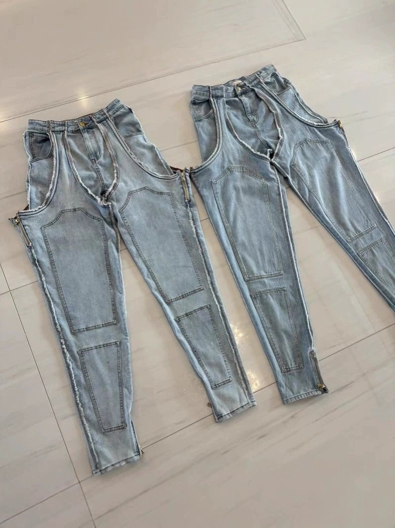 Irregular Hollow Stitching Stretch Jeans