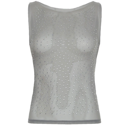 Sexy See-Through Mesh Vest With Hot Diamonds