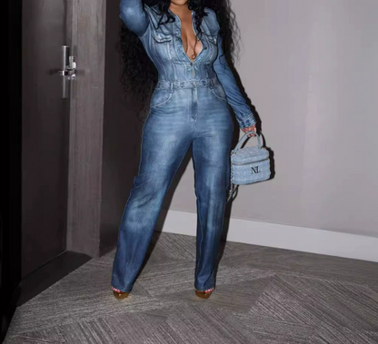 Faux Denim Print Jumpsuit