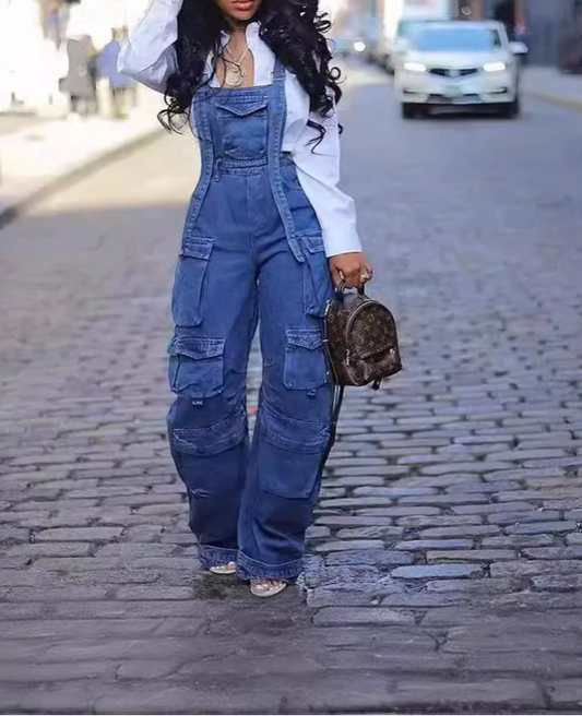 Loose Fit Multi-Balloon Pocket Bib Jumpsuit
