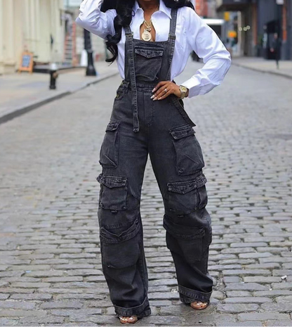 Loose Fit Multi-Balloon Pocket Bib Jumpsuit