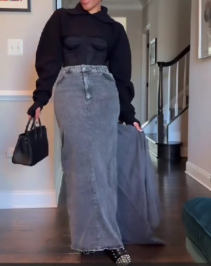 Denim Maxi Skirt With Train