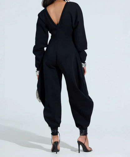 Deep V Neck Long Sleeve Shapely Jumpsuit