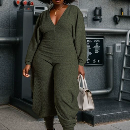 Ribbed Cuffs Tricolor Elastic Jumpsuit