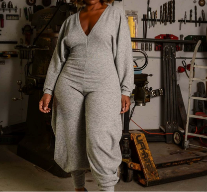 Ribbed Cuffs Tricolor Elastic Jumpsuit
