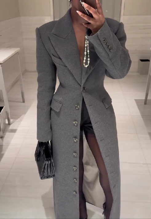 Lapel Single-Breasted High-Waist Long Woolen Coat