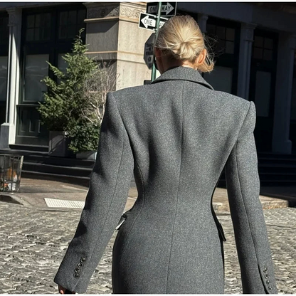 Lapel Single-Breasted High-Waist Long Woolen Coat