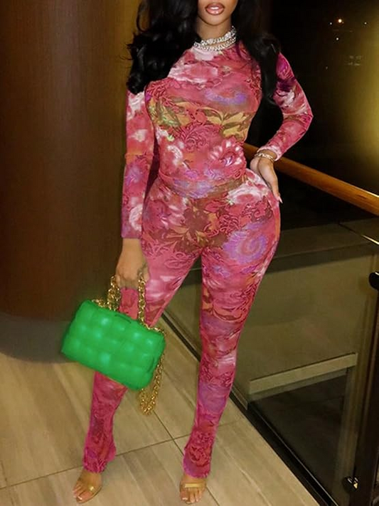 Sexy Floral Print 2 Piece Set