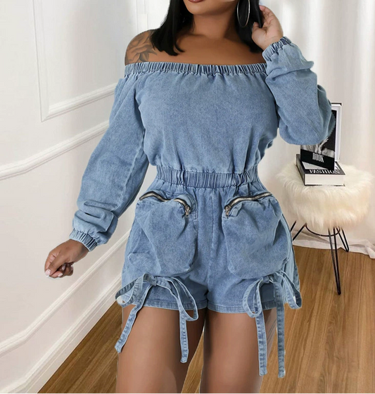 Short Chest Wrap Large Pocket  Jumpsuit