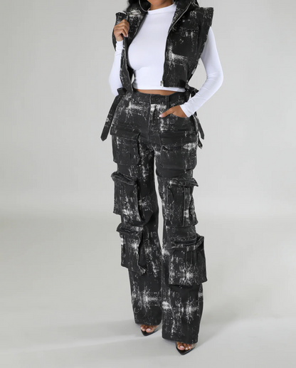 Sleeveless Hooded Top High Waist Pocket Pants Set