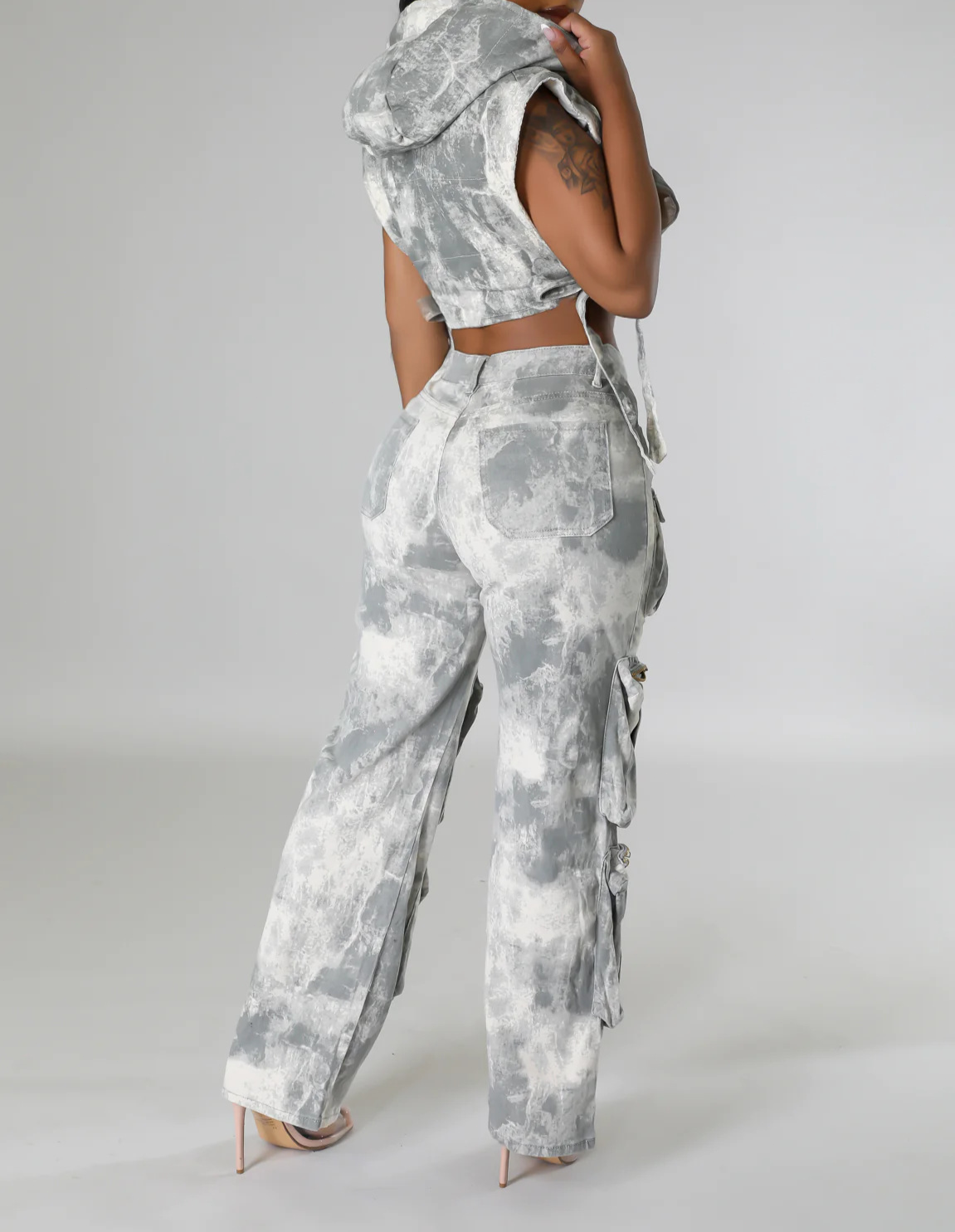 Sleeveless Hooded Top High Waist Pocket Pants Set