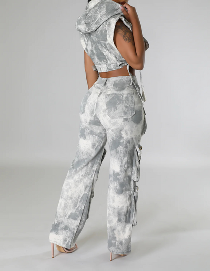 Sleeveless Hooded Top High Waist Pocket Pants Set