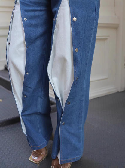 Concealed Button Patchwork Jeans