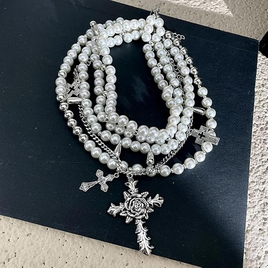 Gothic Layered Pearl Stacking Necklace