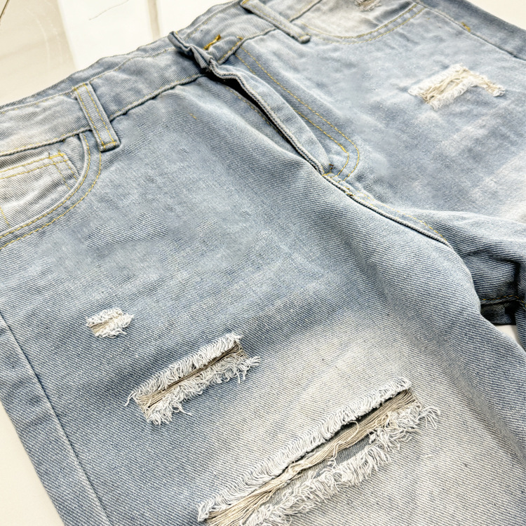 Ripped Raw-Edge Denim Shorts