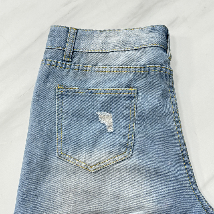 Ripped Raw-Edge Denim Shorts