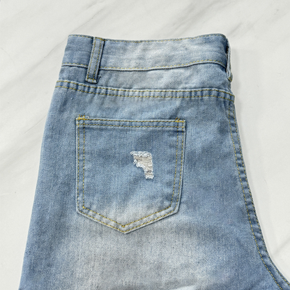 Ripped Raw-Edge Denim Shorts