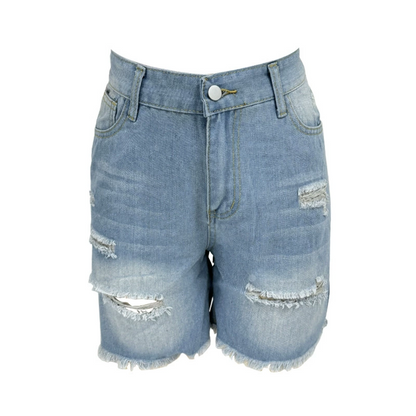 Ripped Raw-Edge Denim Shorts