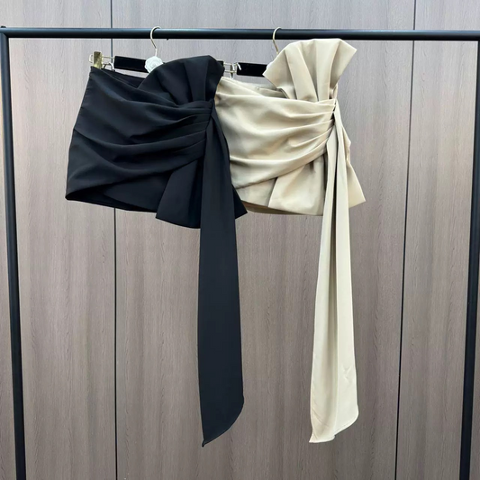 Pleated Ribbon Hip Skirt