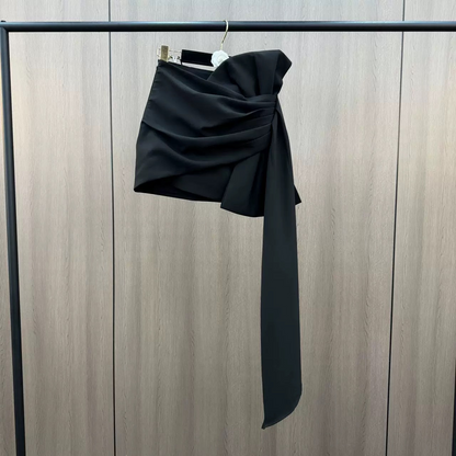 Pleated Ribbon Hip Skirt