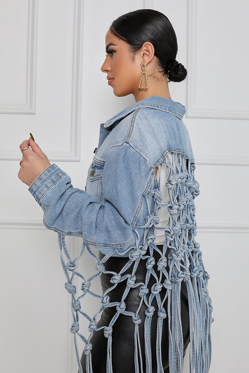 Denim Jacket With Mesh Fringe