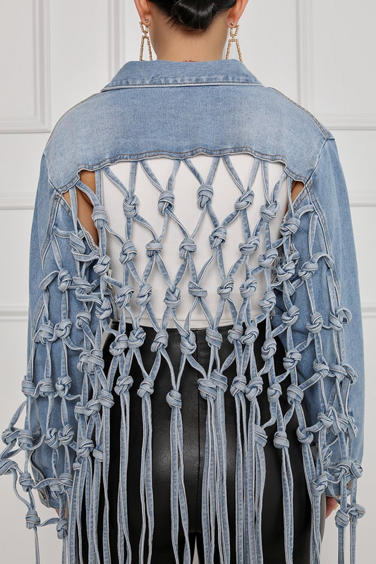 Denim Jacket With Mesh Fringe