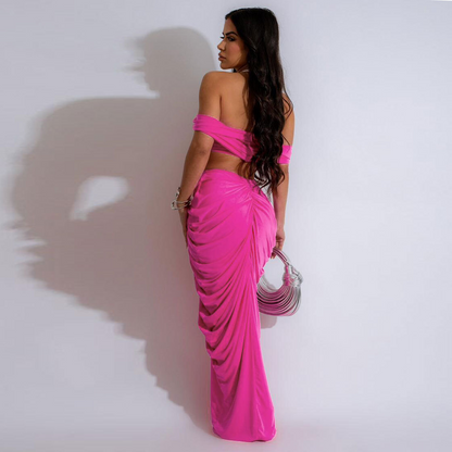 Sleeveless Tube Top & Pleated Skirt Two-Piece Set