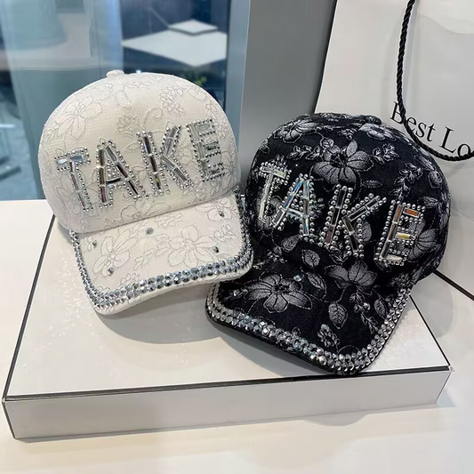 TAKE Embroidered Rhinestone Hat