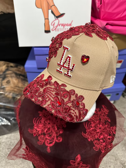 Custom Hat - Nude/Burgundy Sequins