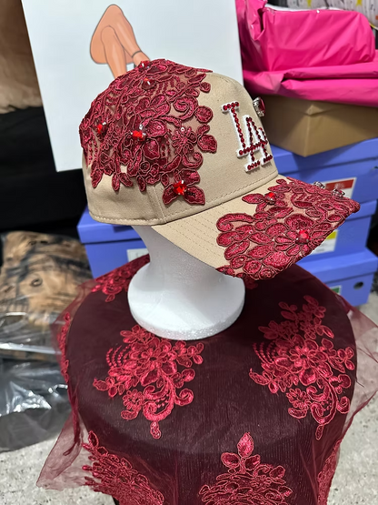 Custom Hat - Nude/Burgundy Sequins