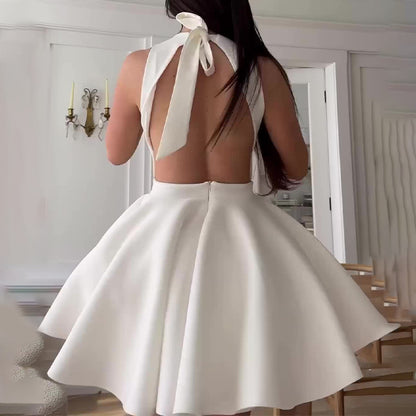 Fab Halter Lace-up Backless Dress