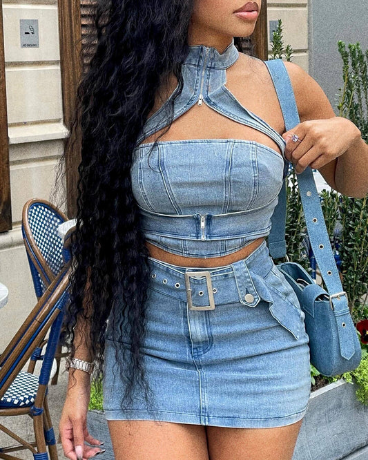 Fab Zipper Denim 2pc Set