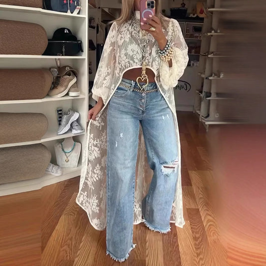 Lace Floral See-Through Top