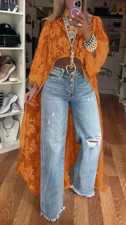 Lace Floral See-Through Top