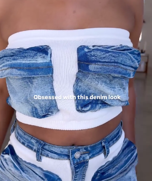 Spliced Denim Tube Top & Skirt Set