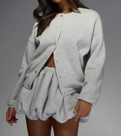 Bomber Sweatshirt & Bubble Mini Skirt Set