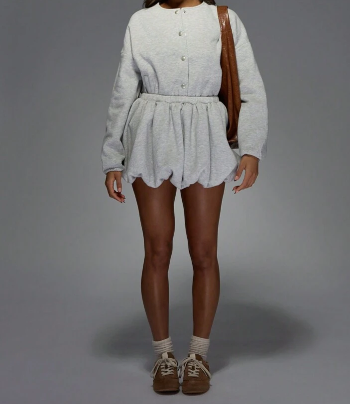 Bomber Sweatshirt & Bubble Mini Skirt Set