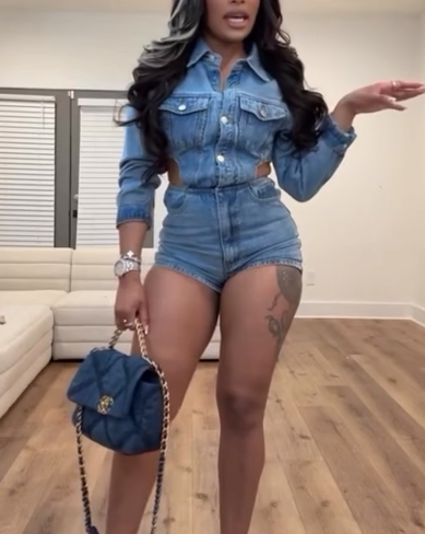 Long Sleeve Denim Cutout Romper