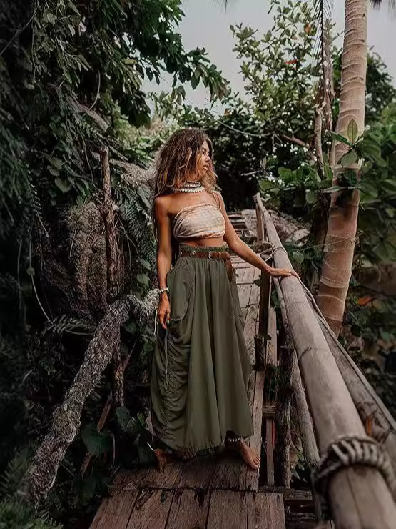 Drawstring Pocket Loose Skirt
