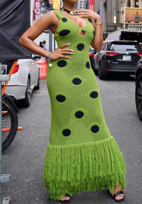 Polka Dot Knitted Suspender Dress