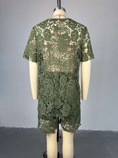 Lace Hollow Short-Sleeved Shorts Two-Piece Suit