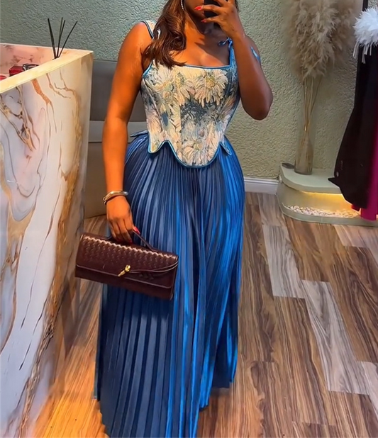 Palace Herringbone Vest & Velvet Pleated Skirt Set